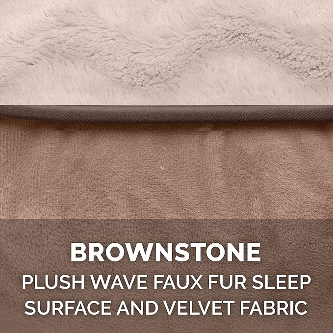 Furhaven Memory Foam Dog Bed for Medium/Small Dogs w/ Removable Bolsters & Washable Cover, For Dogs Up to 35 lbs - Plush & Velvet Waves Perfect Comfort Sofa - Brownstone, Medium