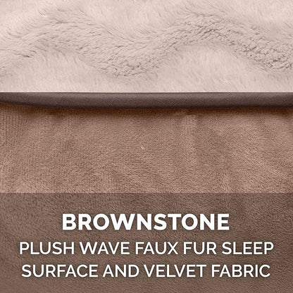 Furhaven Memory Foam Dog Bed for Medium/Small Dogs w/ Removable Bolsters & Washable Cover, For Dogs Up to 35 lbs - Plush & Velvet Waves Perfect Comfort Sofa - Brownstone, Medium
