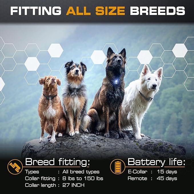 INVIROX Ultra K9 Dog Training Collar, 124 Levels for Reactive, Stubborn or Hard-to-Train Dogs, Long Range ¾ Mile, Night-Light Mode, Safe Communication, IP67 Waterproof E Collar for Large Dogs