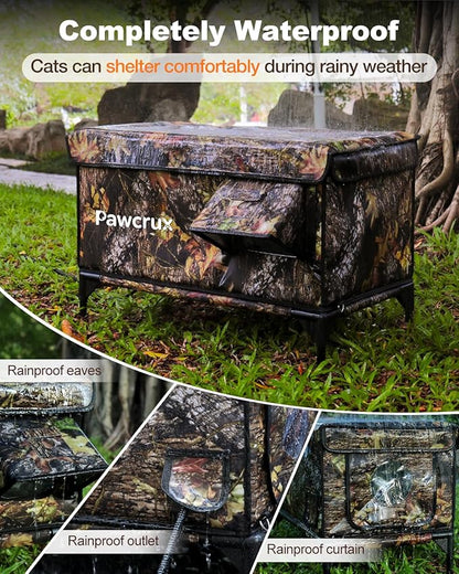 Weatherproof Heated Cat House for Outdoor in Winter, Heated Cat Bed Kitty Shelter with Cat Heating Pad, Insulated & Safe Escape Door, Warm House for Outside Stray Cat (Leaf Color, 17.6"x25.5"x17.9")