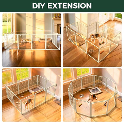 FXW Acrylic & Wire Mesh Indoor Dog Playpen, Heavy Duty 32 Inch 10 Panels Metal Dog Pen for Small and Medium Dogs, White│Patented