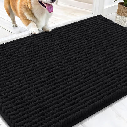OLANLY Dog Door Mat for Muddy Paws 30x20, Ultra Absorbent Chenille Mud Doormat, Non-Slip Washable and Dirt Trapping Doormat for Indoor Entryway, Quick-Dry Indoor Pet Bed Mats for Dogs, Black