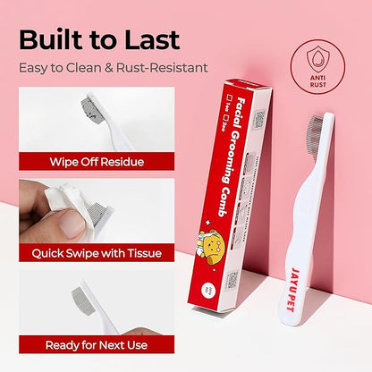 JAYU PET Facial Grooming Comb - Dog Eye Combs, Stress-free Tear Stain Remover for Dogs & Cats, Pet Facial Brush, Cat Grooming Kit, Stainless Steel Deshedding Comb (2ea)