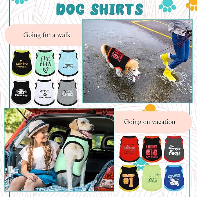 12 Pieces Dog Shirts Pet Printed Clothes with Funny Letters Summer Pet T Shirts Cool Puppy Vest Breathable Dog Outfit Soft Cat Sweatshirt for Chihuahuas Cats Accessories, 12 Styles(Large)