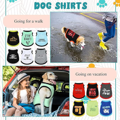 12 Pieces Dog Shirts Pet Printed Clothes with Funny Letters Summer Pet T Shirts Cool Puppy Vest Breathable Dog Outfit Soft Cat Sweatshirt for Chihuahuas Cats Accessories, 12 Styles(Large)