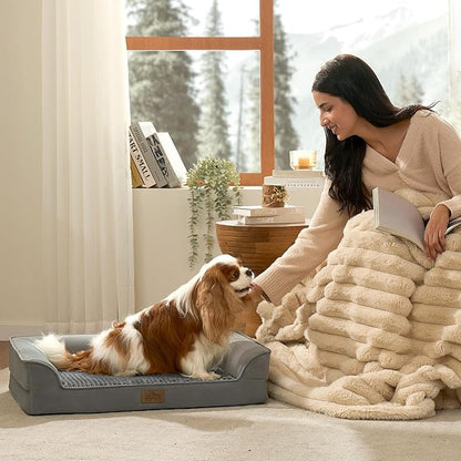 COZY KISS Orthopedic Dog Bed for Medium Small Size Dogs, Bolster Pet Couch with Waterproof Lining, Egg Crate Foam Sofa for Pets Up to 30 lbs, U-Shaped, 30x20x6.5 inch, Grey
