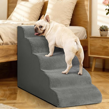 Aodisman Dog Stairs for High Bed,5 Step Dog Ramp for Small and Medium Dogs,Pet Stairs with Non-Slip Bottom for Puppy, Older Cat,Indoor Pet Steps,Comfort,Durable,22.4" H,Grey