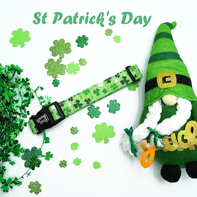 St Patrick's Day Dog Collar-Trefoil Spring Adjustable Cute Pet Collars Green Soft Cotton Holiday Puppy Collar Necklace Gift for Small Dogs