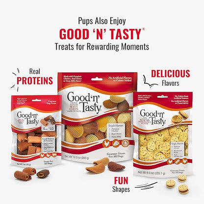 Good ‘n’ Fun Triple Flavor Chews for Large Dogs, Treat Your Dog to Long-Lasting Chews Made with Beef Hide, Chicken and Artificial Pork Flavor, 2 Count