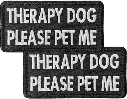 TACVEL 2 Pieces Therapy Dog Please Pet Me Dog Patches, Service Dog Patches with Hook Backing for Service Animal Vests, Harnesses