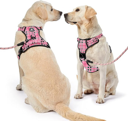 NESTROAD No Pull Dog Harness with Leash, Reflective No Choke Pet Vest Harness,Adjustable Soft Padded Dog Harness with Easy Control Handle for Medium Dogs(Checkered Pink,Medium)