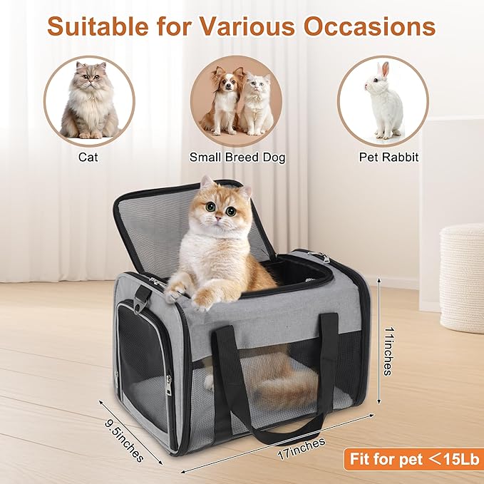 RENEWREVITAL Pet Carrier, Breathable Mesh Design, Soft Cat Carrier with Shoulder Strap, Comfortable Travel Solution, Grey