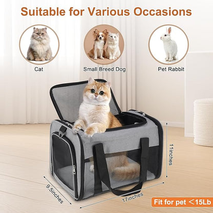 RENEWREVITAL Pet Carrier, Breathable Mesh Design, Soft Cat Carrier with Shoulder Strap, Comfortable Travel Solution, Grey