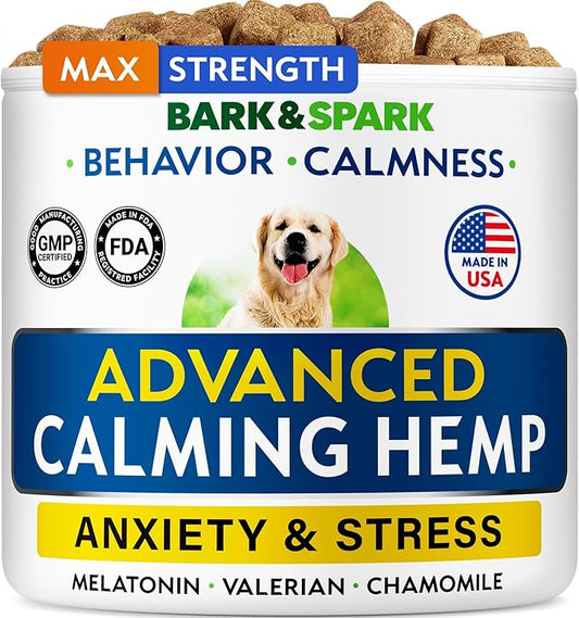 BARK&SPARK Advanced Calming Chews for Dogs - Hemp Chew + Melatonin - Anxiety Relief - Sleep Aid - Relaxing Treats - Stress Relief During Fireworks, Storms, Thunder, Barking