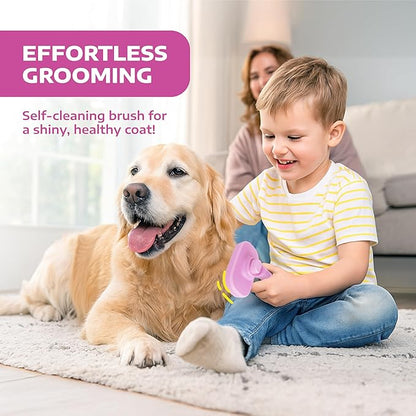 Hertzko Self Cleaning Slicker Brush for Cats & Dogs – Grooming Tool for Shedding Long & Short Hair – Retractable Bristles – Easy-Clean Cat & Dog Deshedding Brush – Painless Detangling - Pink