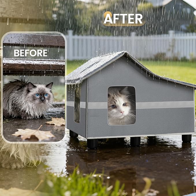 Heated Cat House for Outside Pets in Winter, Heated Outdoor Cat House Weatherproof, Insulated Cat Shelter with Heating Mat