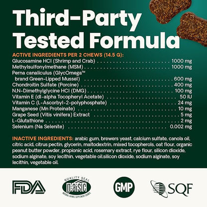 VetriScience GlycoFlex Ultimate Strength Healthy Chews– Dog Hip and Joint Supplement with Glucosamine, MSM for Dogs & Green Lipped Mussel for Dogs, Peanut Butter, 60Count - New Look