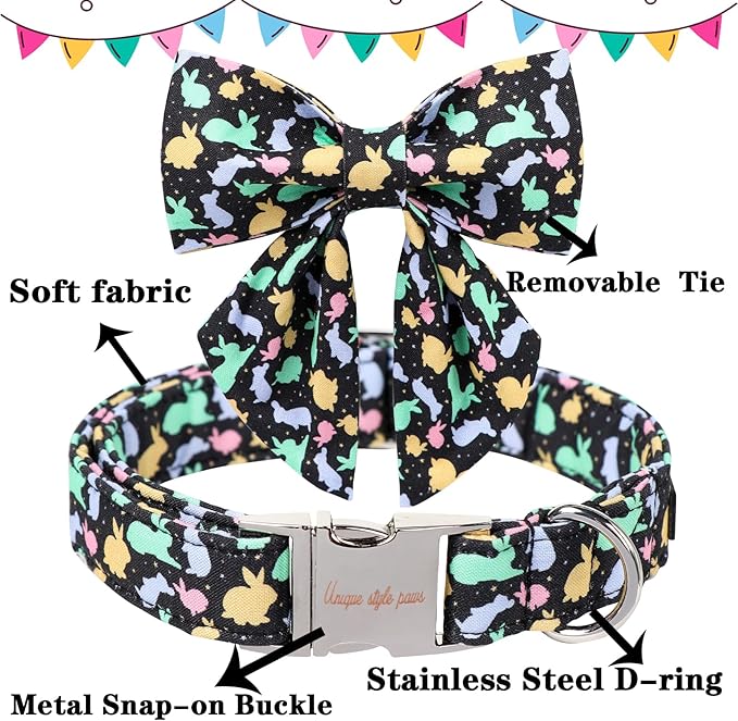 Unique style paws Easter Dog Collar with Bow Easter Eggs Chicken Collar with Flower for Small Medium Large Boys Girls Dogs