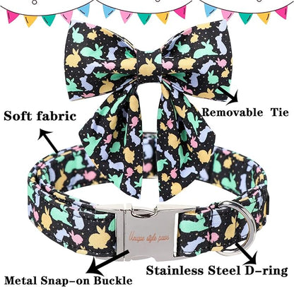 Unique style paws Easter Dog Collar with Bow Easter Eggs Chicken Collar with Flower for Small Medium Large Boys Girls Dogs