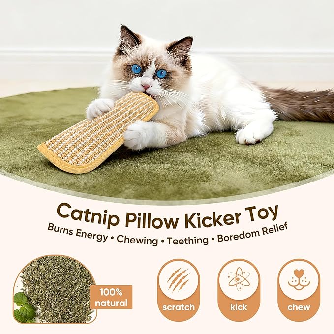 PetZen Garden Sisal Catnip Pillow Toy Kickers, 2 Pack Interactive Catnip Toys with Organic 8000mg Herbal Blend for Indoor Scratching, Chewing & Teething, Fun for Kittens and Adult Cats