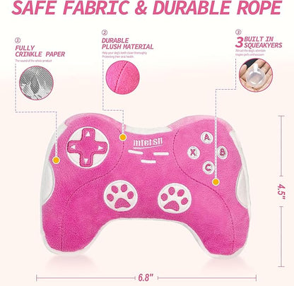 MTERSN Funny Squeaky Dog Toys for Small Dogs – Game Controller Plush Chew Toy with Full Crinkle Paper, Cute Interactive Puppy Toys for Playtime and Birthday Gift (Pink)