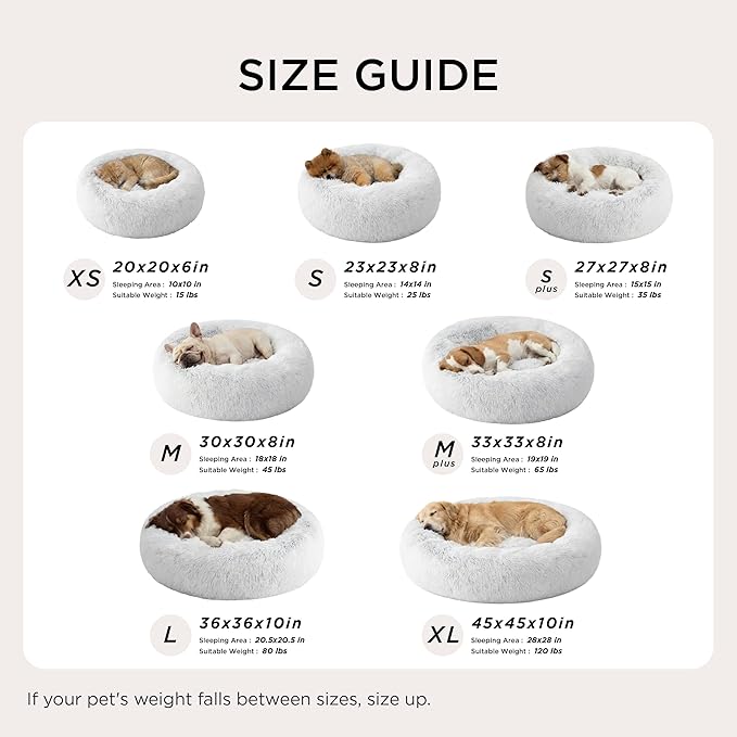 Bedsure Calming Dog Bed for Medium Dogs - Donut Washable Medium Pet Bed, 30 inches Anti-Slip Round Fluffy Plush Faux Fur Cat Bed, Fits up to 45 lbs Pets, Frost Grey