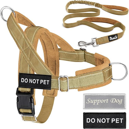 Lukovee No Pull Dog Harness & Leash Set - Heavy Duty Dog Vest Harness with Soft Padded for Medium Large Dogs, Adjustable Reflective Tactical Pet Harness for Easy Walk and Training (M, Yellow)