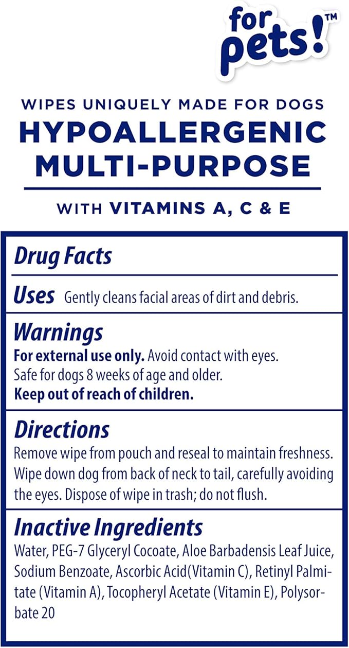 Wet Ones for Pets Hypoallergenic Multi-Purpose Dog Wipes with Vitamins A,C & E,Fragrance-Free Hypoallergenic Dog Wipes for All Dogs Wet Ones Wipes Multipurpose (FF14364PCS12)(Pack of 12,1200 Count)