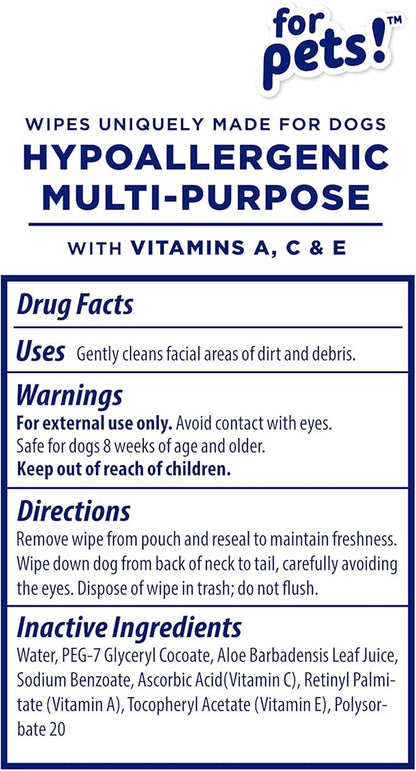 Wet Ones for Pets Hypoallergenic Multi-Purpose Dog Wipes with Vitamins A,C & E,Fragrance-Free Hypoallergenic Dog Wipes for All Dogs Wet Ones Wipes Multipurpose (FF14364PCS12)(Pack of 12,1200 Count)
