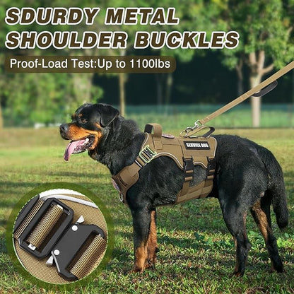Service Dog Vest and Leash Set,Heavy Duty Tactical Dog Harness with Metal Buckles for Medium Sized Dogs,Adjustable No-Pull Dog Harness with 10 Patches for Training Working Hiking,Brown M