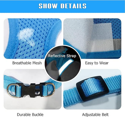 FEimaX Dog Harness and Leash Set for Walking, Soft Mesh Adjustable Easy Control Lightweight Cat Vest Harnesses with Reflective Strips, Escape Proof Small Dogs Cats Vests (Azure, X-Small)