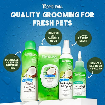 TropiClean Dog Perfume, Long Lasting Lime & Coconut Cologne, Deodorizing Spray for Smelly Dogs, After Bath Detangling Spray with Vitamin E, Safe for Cats, 8oz.