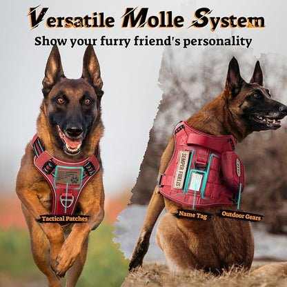 rabbitgoo Dog Harness for Large Dogs No Pull, Tactical Service Pet Vest with Molle and Control Handle, Adjustable and Reflective Military Harness for Easy Walking and Training, Red, L