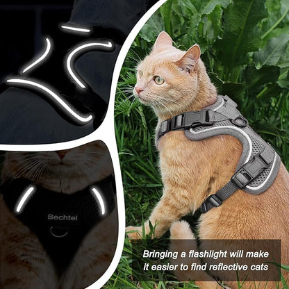 Cat Harness and Leash Set for Walking Escape Proof, Adjustable Soft Kittens Vest with Reflective Strip for Cats, Comfortable Outdoor Vest, Cat Car Leash, Grey, XXS