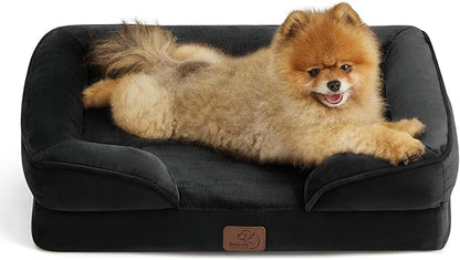 Bedsure Orthopedic Dog Beds for Small Dogs - Washable Small Dog Cat Bed Waterproof, Comfort Pet Couch Sofa with Washable Removable Cover, Pets Bed with Nonskid Bottom, Black, 24"