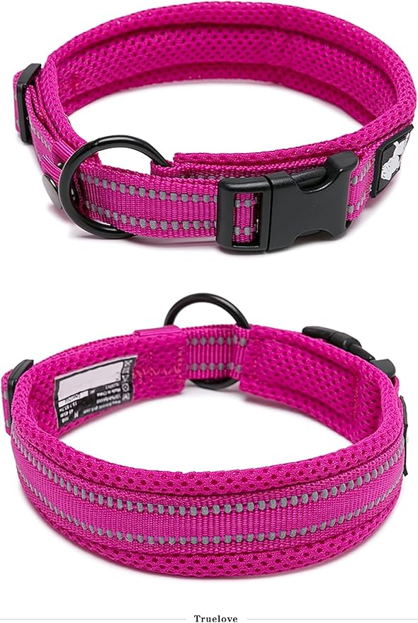 Truelove Dog Collar Reflective Premium Duraflex Buckle,High Grade Nylon Webbing No Choke Basic Collars TLC5011(Fushcia,XS)