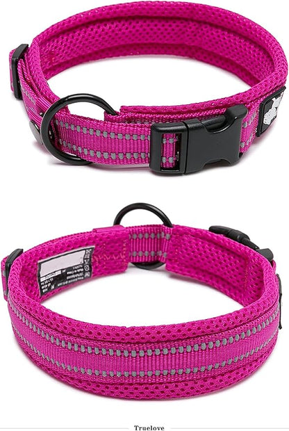 Truelove Dog Collar Reflective Premium Duraflex Buckle,High Grade Nylon Webbing No Choke Basic Collars TLC5011(Fushcia,XS)