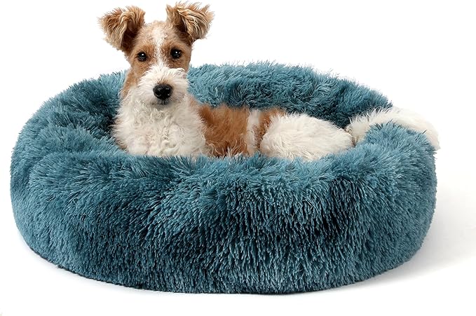 NOYAL Calming Donut Dog Bed for Small to Medium Dogs & Cats - Plush Faux Fur Anti-Anxiety Pet Bed with Machine Washable Cover & Non-Slip Base
