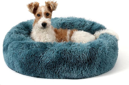 NOYAL Calming Donut Dog Bed for Small to Medium Dogs & Cats - Plush Faux Fur Anti-Anxiety Pet Bed with Machine Washable Cover & Non-Slip Base