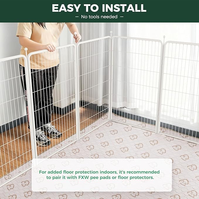 FXW Rollick Unleashed Dog Playpen for Indoor, Yard, RV Camping, 45 inch 8 Panels for Large Dogs, White│Patented