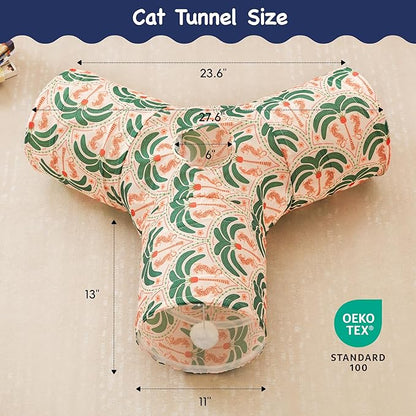 Tempcore Pet Cat Tunnel Tube Cat Toys 3 Way Collapsible, Cat Tunnels for Indoor Cats，Kitty Tunnel Bored Pet Toys Peek Hole Toy Ball Puppy, Kitty, Kitten, Rabbit Khaki Coconut Tree