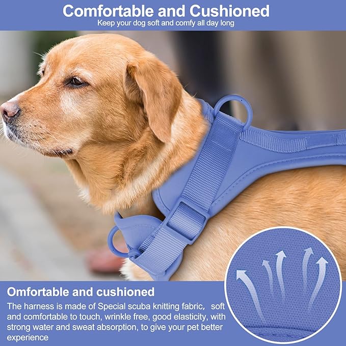 Wisedog No Pull Lightweight Dog Vest Harness with Soft and Comfortable Cushion, Breathable Mesh, for Small Medium Large Dogs Walking (L(Neck: 16.15"-20.86";Chest: 24.02"-38.19"), Blue)
