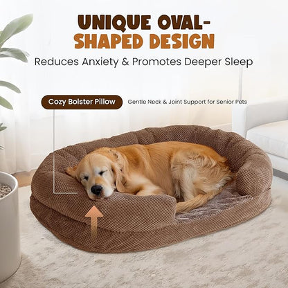 Miorun Bolster Dog Bed, Extra Thick 4.7 Inch Large Orthopedic Dog Bed with Memory Foam, Pet Couch Bed with Supportive Structure, Removable Washable Cover, Durable and Stylish Dog Bed for Large Dogs