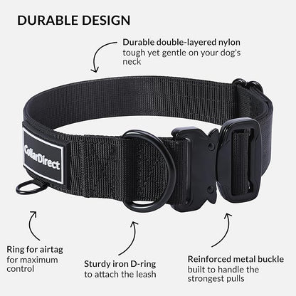 Heavy Duty Dog Collar for Large or Medium Dogs, Adjustable Strong Dog Collar for Active Dogs, Double-Layered Nylon (Black, 11-15)