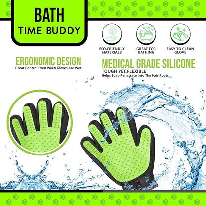 Pet Grooming Gloves – 1 Pair – Deshedding & Bath Massage Mitts for Dogs & Cats – Choose from 5 Colors – Adjustable, Reusable & Easy to Clean (Lime Green)