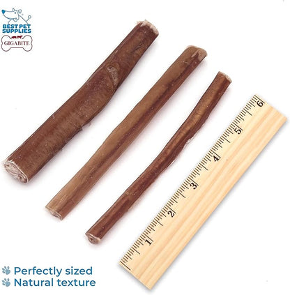 GigaBite Single Ingredient All Natural Free Range Bully Treats and Chews - Bully Sticks/Bladder Sticks/Beef Esophagus by Best Pet Supplies - Bully Sticks (Slim 6"), Pack of 25