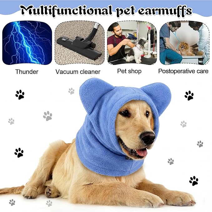 Clysee Winter Dog Hats Quiet Ears for Dogs Ear Muffs Pet Neck Warmer Scarf Hoodie Noise Protection Cover Beanie Head Wrap Costume for Pet Dog Cats(Sky Blue,S)