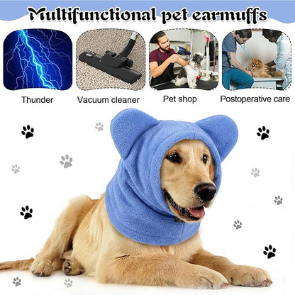 Clysee Winter Dog Hats Quiet Ears for Dogs Ear Muffs Pet Neck Warmer Scarf Hoodie Noise Protection Cover Beanie Head Wrap Costume for Pet Dog Cats(Sky Blue,S)