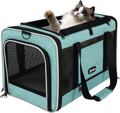 GAPZER Cat Carrier 18"x11"x11" TSA Approved Ventilated Top Open Softsided Pet Air Travel Bag, Small Animal Basic Crate Shih Tzu Dog Kennel Carry Case, 4-Mesh-Side Kitty Carry on up to 20lbs Teal