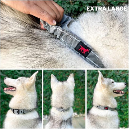 Tuff Pupper Heavy Duty Dog Collar with Handle | Ballistic Nylon Heavy Duty Collar | Padded Reflective Dog Collar with Adjustable Stainless Steel Hardware | Convenient Sizing for All Breeds